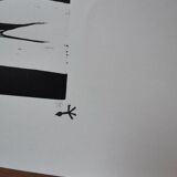 Woodcut engraving original print stamped numbered motif woman in Venice and birds