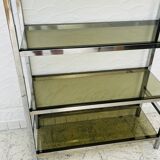 Chrome and smoked glass shelf in Italian 1970s style.