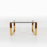 Table basse du milieu du siècle avec base plaquée or et plateau en verre, années 1970