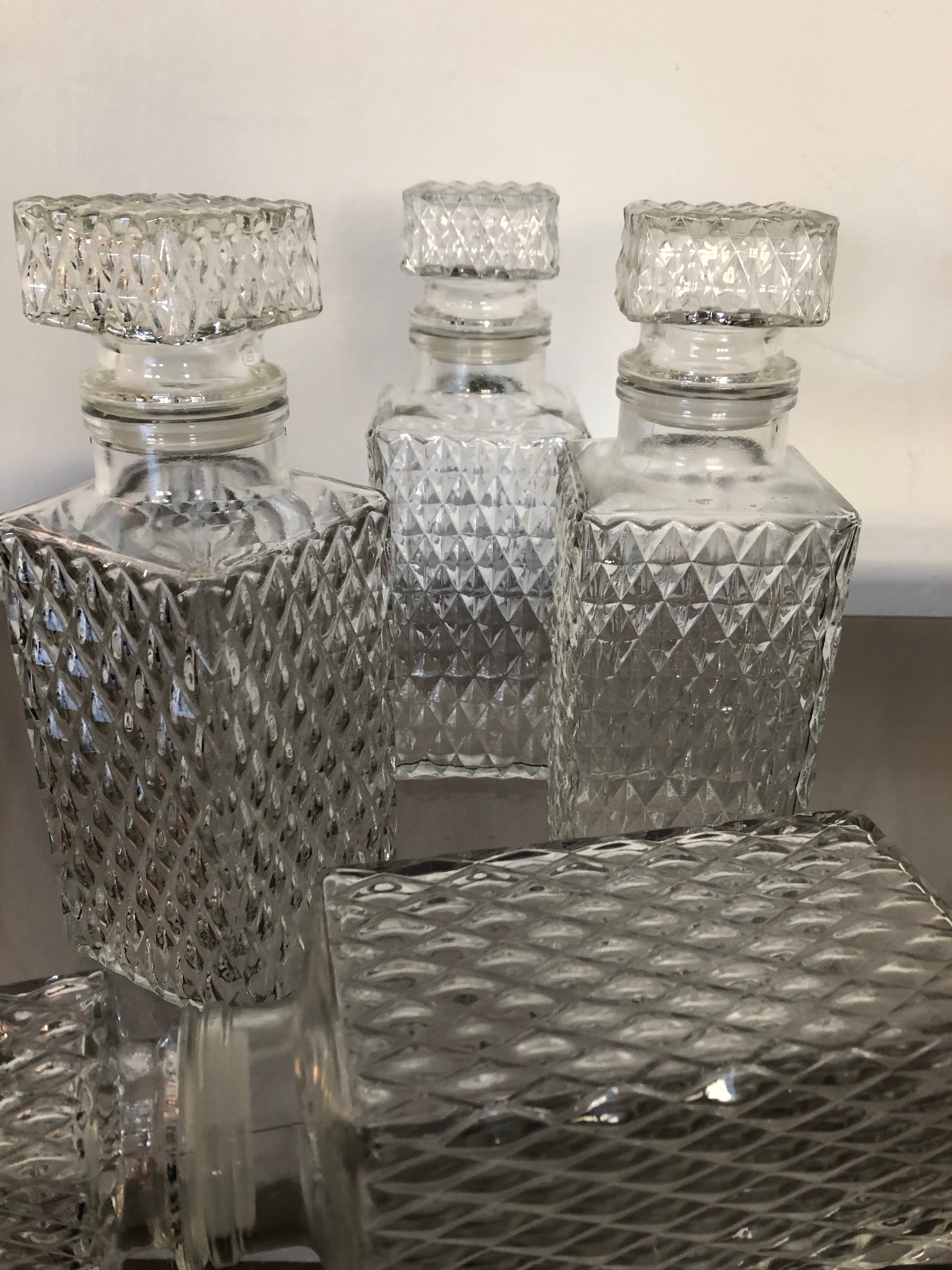 Set of 4 vintage glass decanters