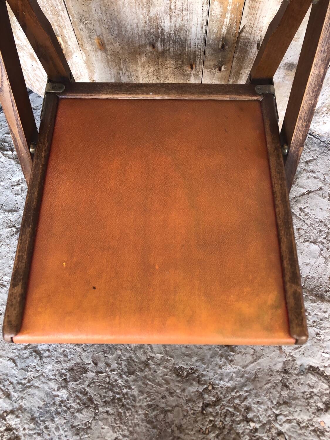Vintage Wooden Folding Chair + Seat & Back Skai Orange