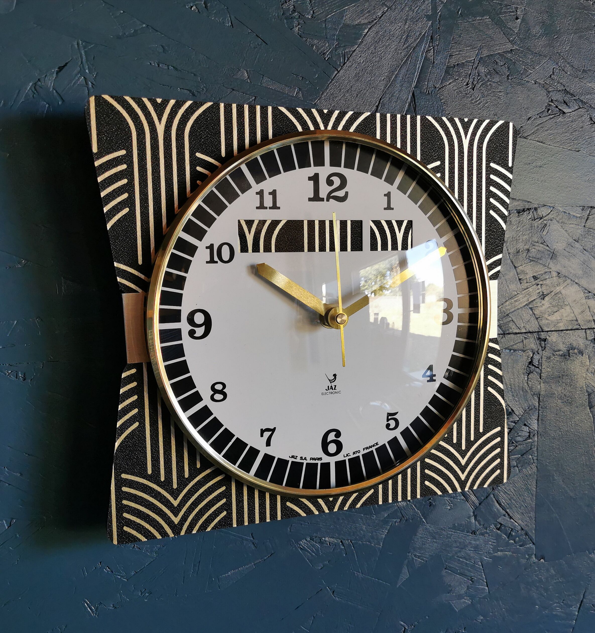 Vintage clock silent rectangular wall clock "jaz black gold"
