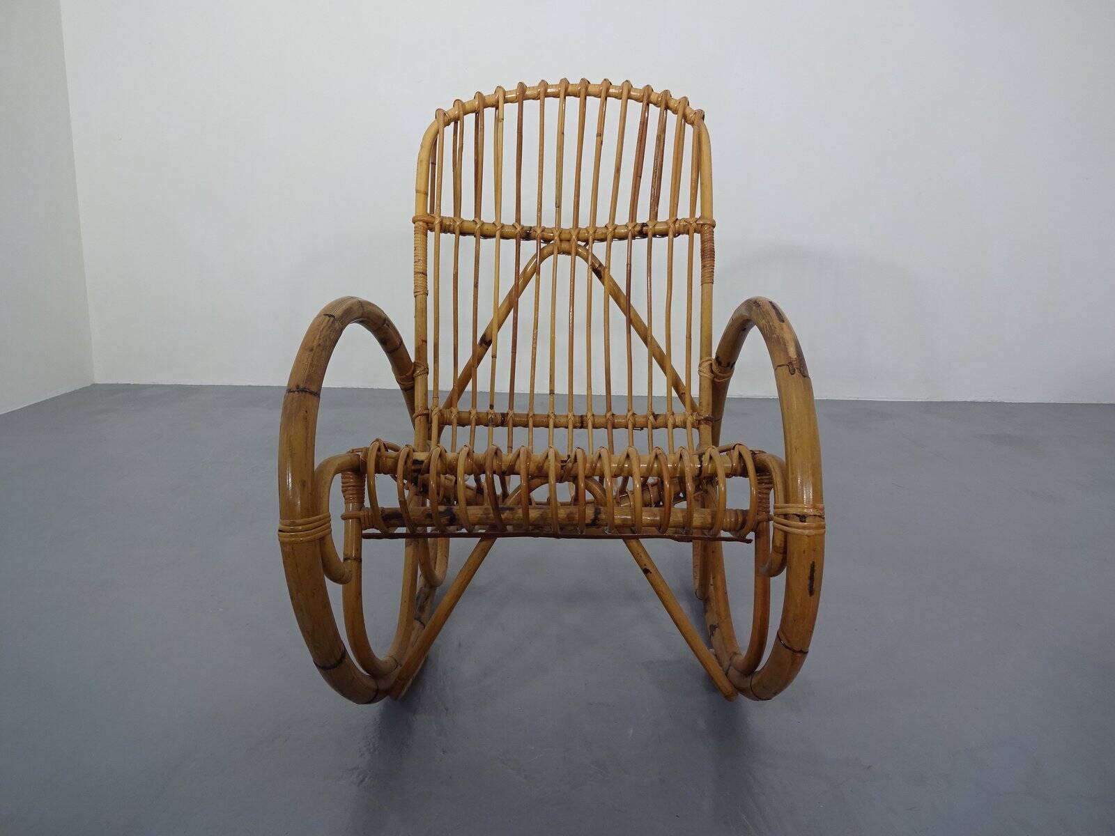 Mid-Century Italian Bamboo Rocking Chair, 1950s