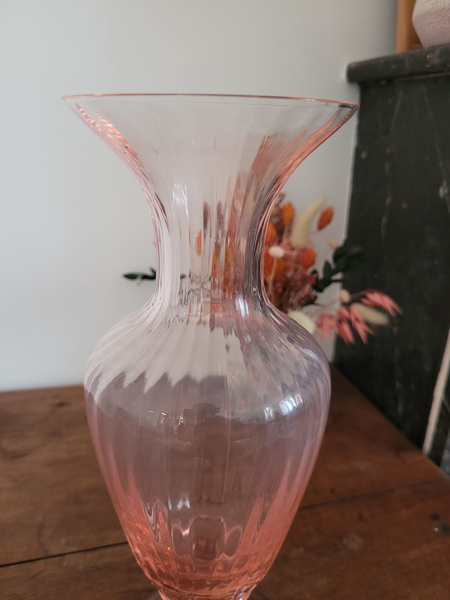 Pink glass amphora vase