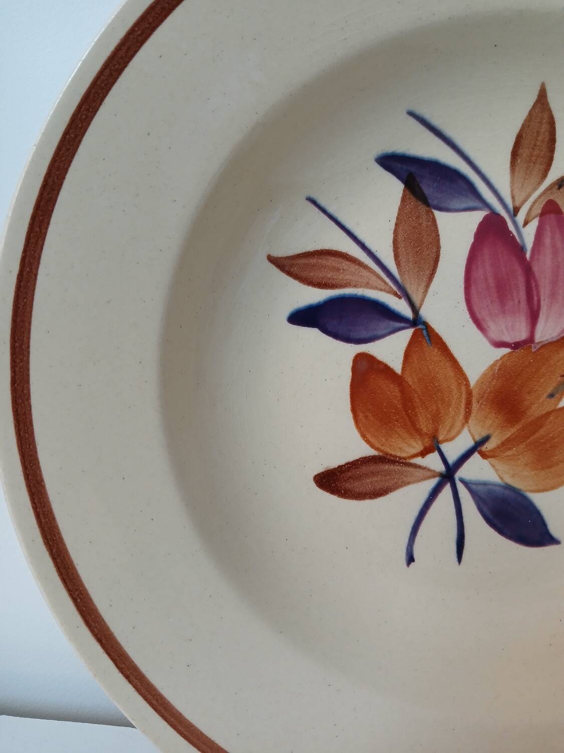 Lot de 12 assiettes creuses vintage motif bordeaux caramel