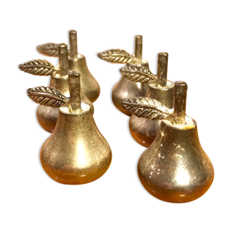 Set of 6 pear-shaped brass name tags