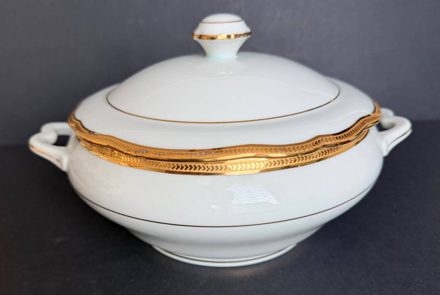 Fine white porcelain soup tureen from Limoges.