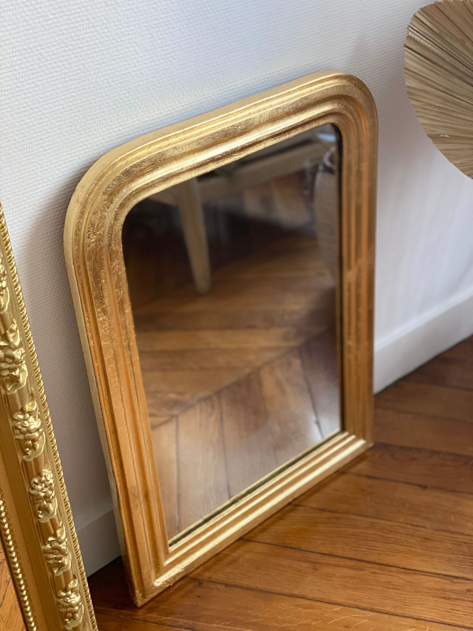 Miroir ancien Louis Philippe doré feuille d’or - 71x53cm