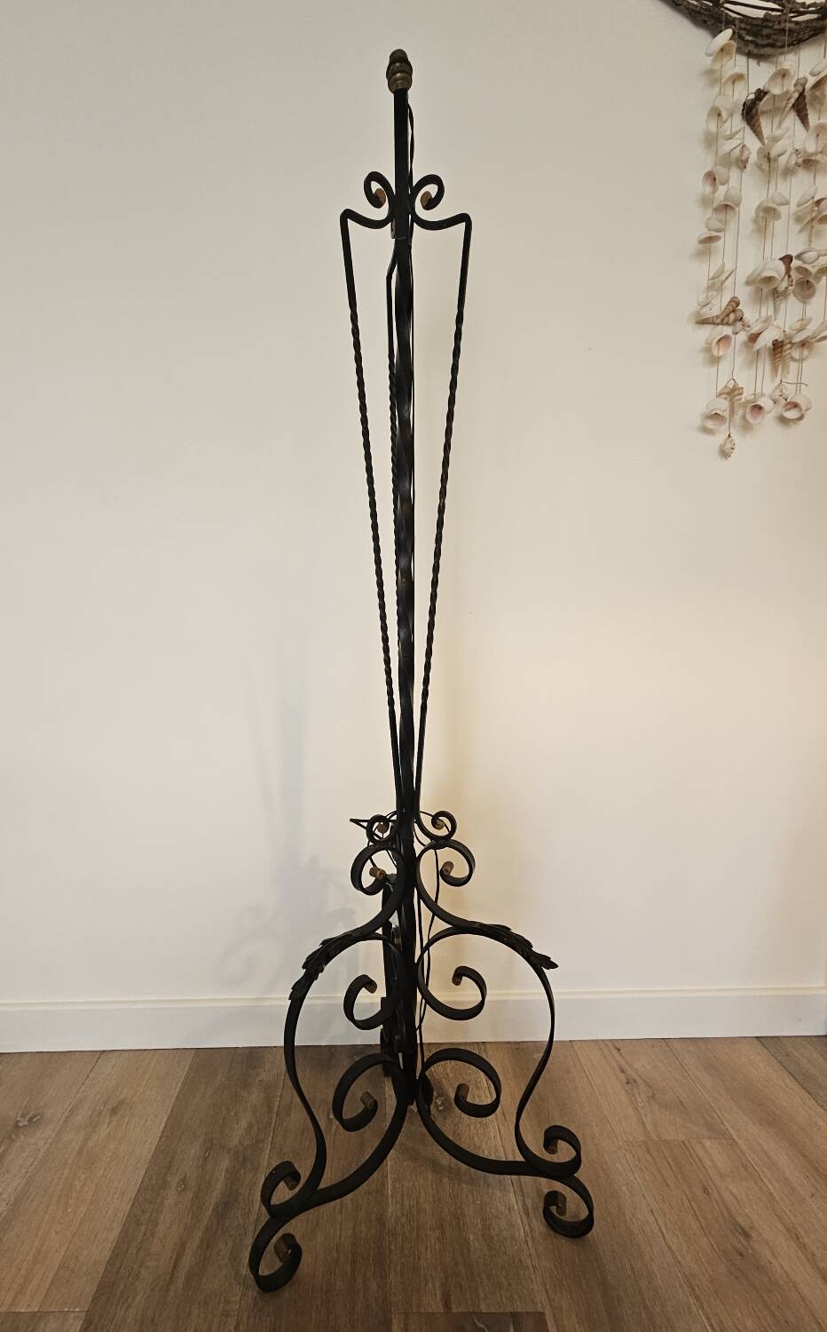Art Deco wrought iron tripod floor lamp