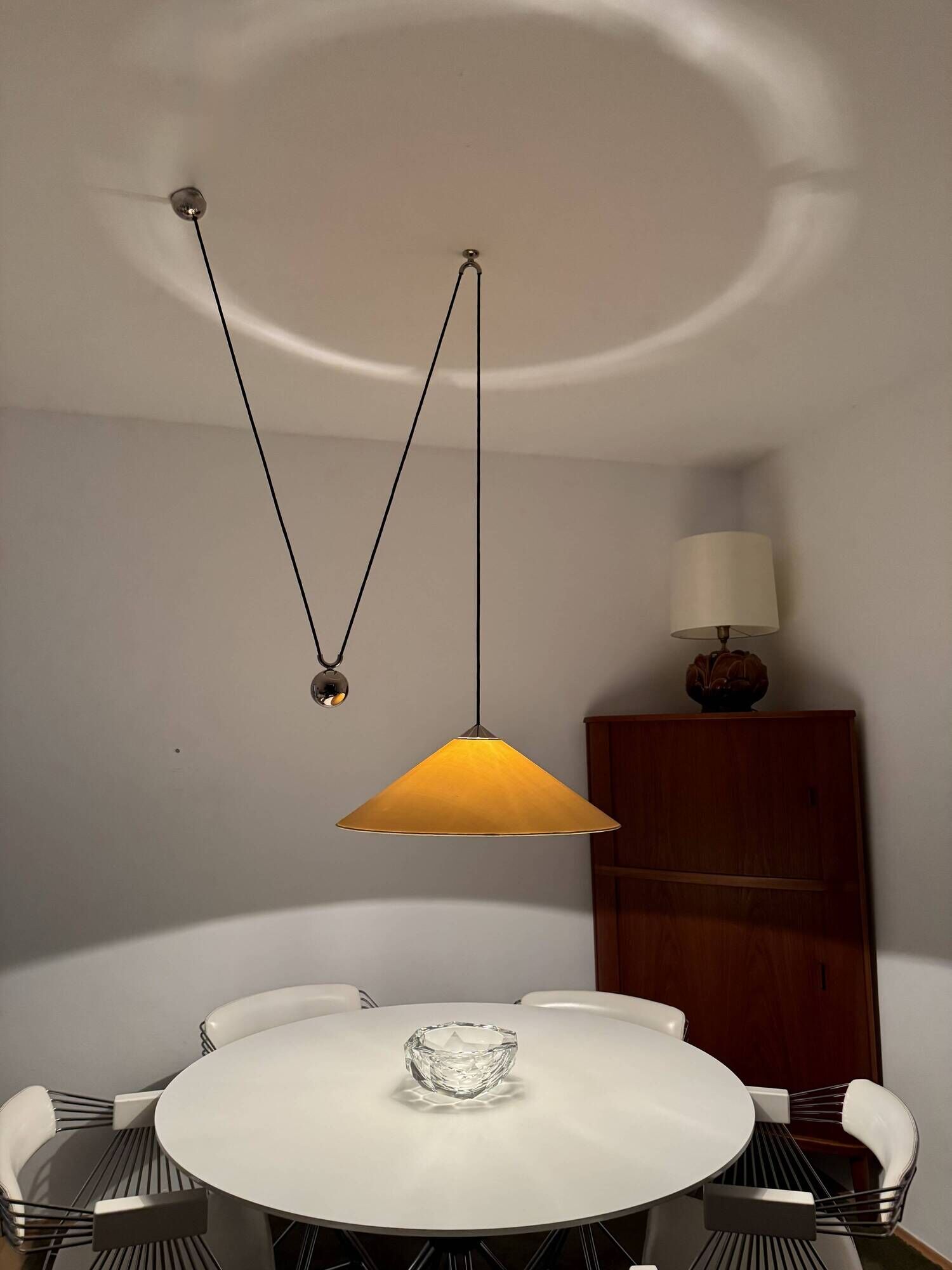 Adjustable Nickel Plated Pendant Lamp with Counterweight by Florian Schulz
