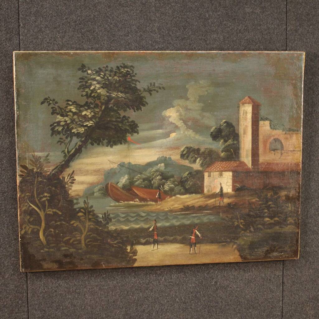 Peinture de paysage marin italienne du XVIIIe siècle.
