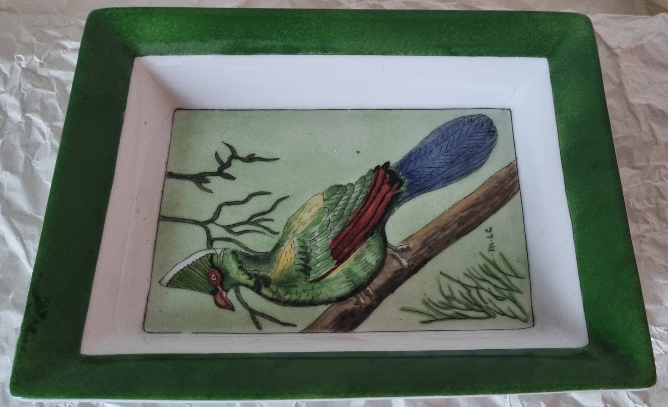 Porcelain catchall Limoges parrot motif