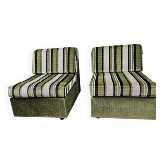 Paire de chauffeuse velour côtelée vintage 1970"