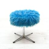 Tabouret vintage en métal et tissu, années 1970
