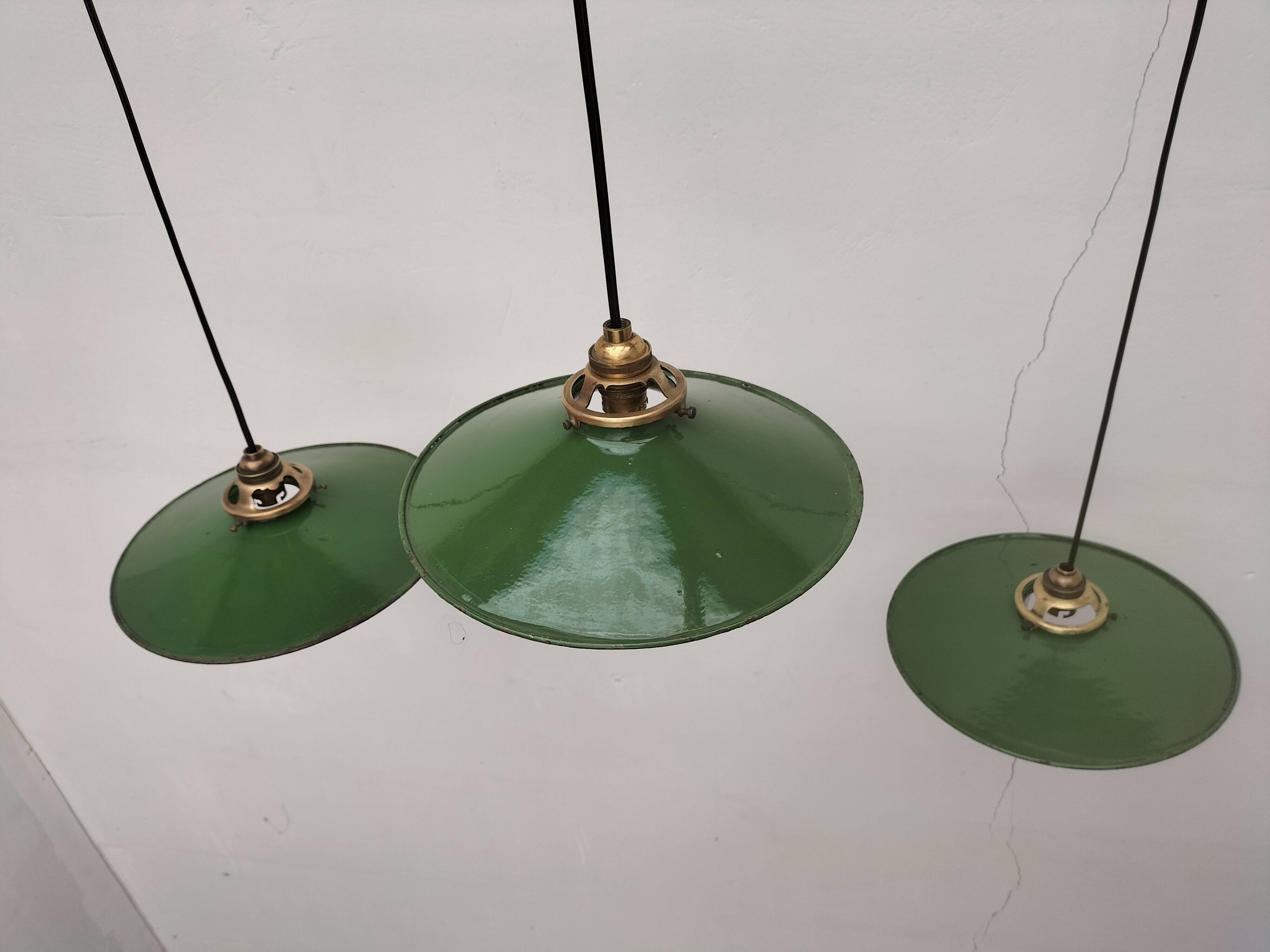 Enameled sheet metal pendant lights