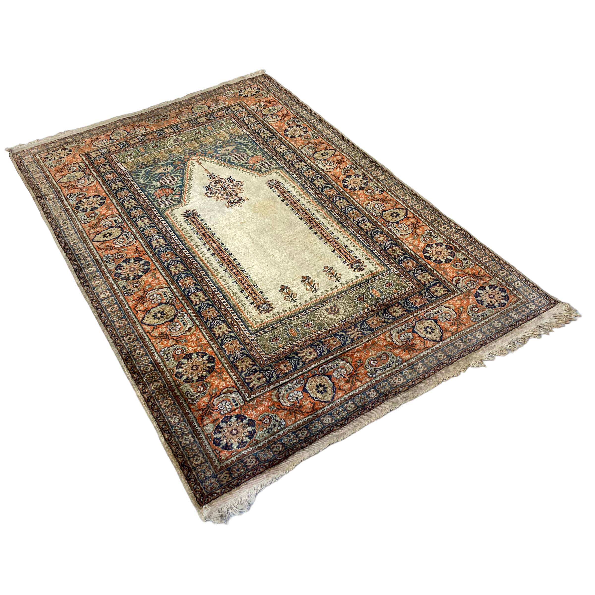Vintage Turkish Silk & Wool  Rug , 186 x 120 cm