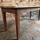 Antique French country dining table – Oak base and pine top, circa 1900