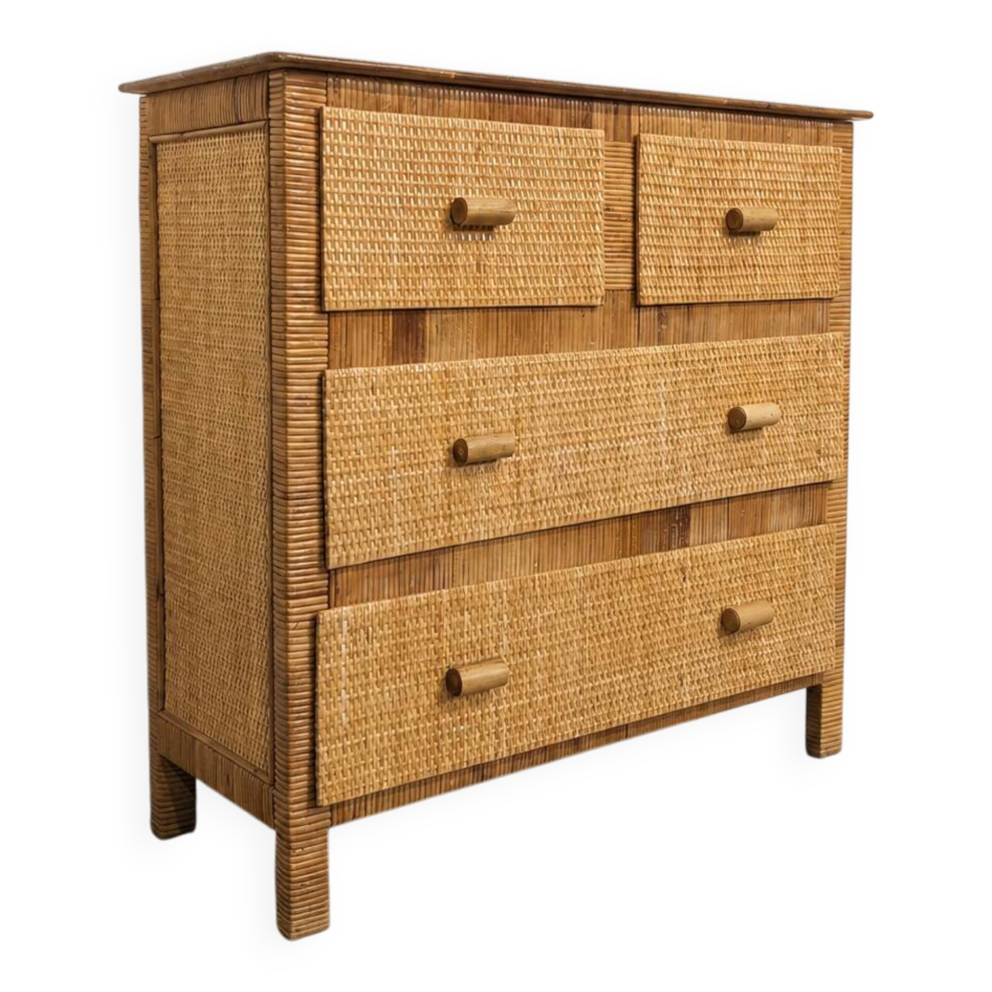 Vintage rattan commode in Riviera style, 1970s.