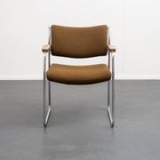 Armchair, 1960s, chrome metal frame, teak armrests.