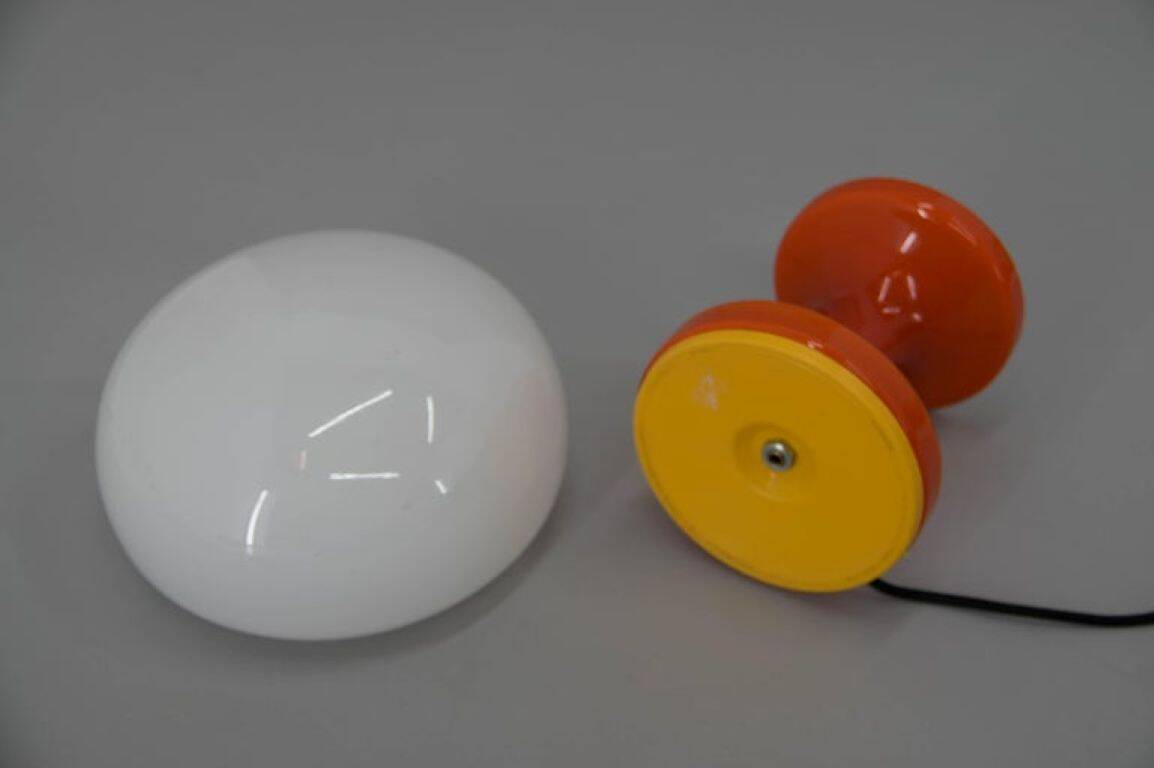 Space Age Orange and White Glass Mushroom Table Lamp by Valašské Meziříčí,