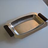 Art Deco serving dish in chrome metal with ebony handles.