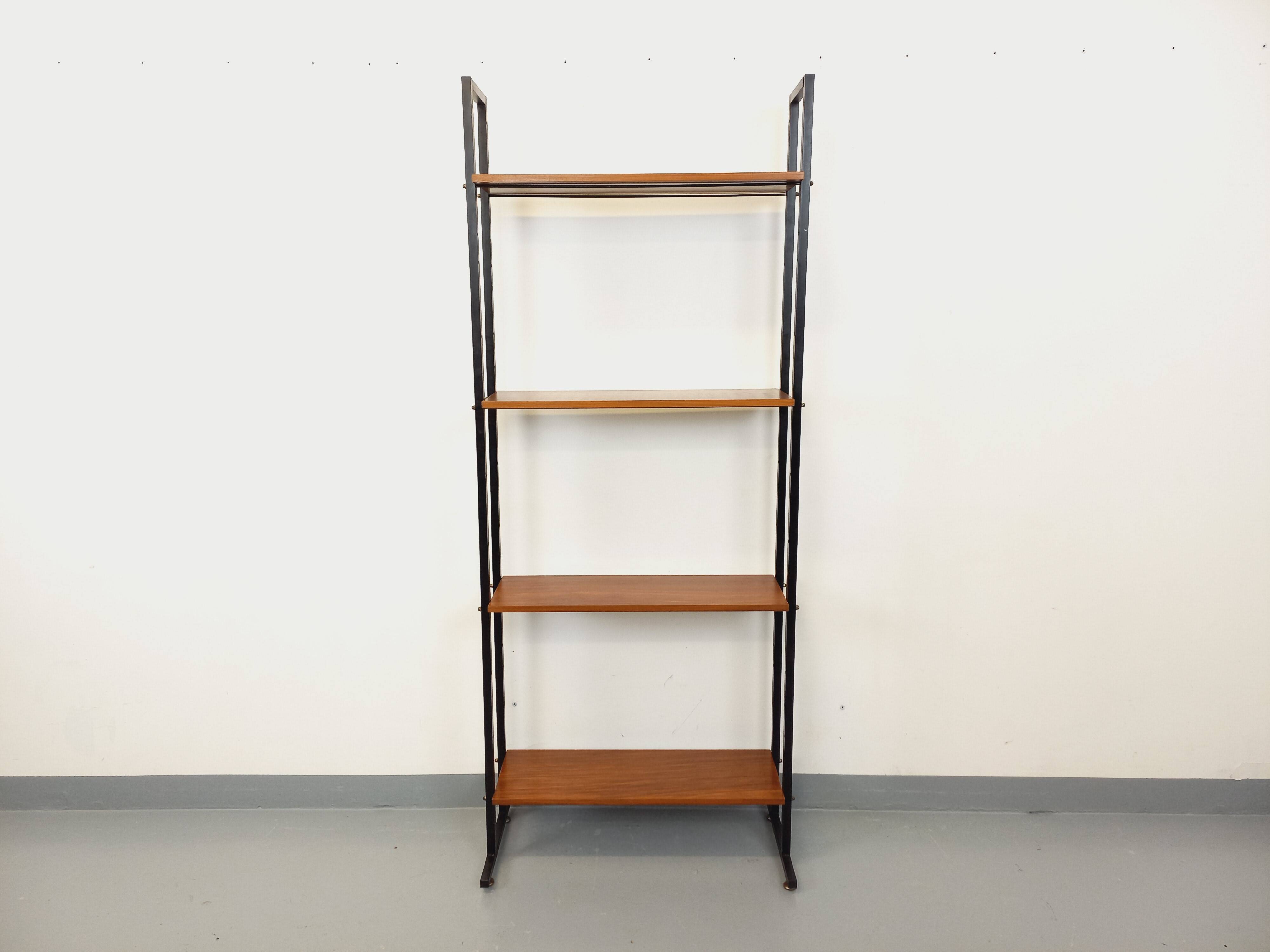Vintage Italian modular teak and metal bookcase