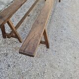 Pair of rustic solid oak farm benches 19th century - 2m90