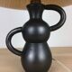 Black ceramic lamp Henri Chatard, 50s, wool lampshade