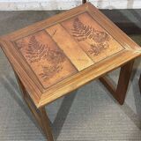 Set of 3 nesting tables in teak with tiled tops.