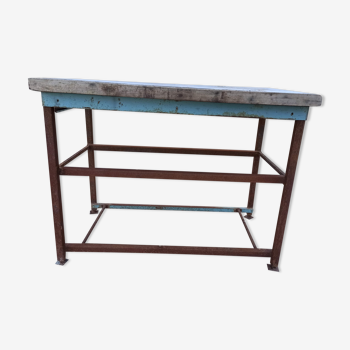 Old iron workbench wooden top formica