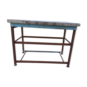 Old iron workbench wooden top formica