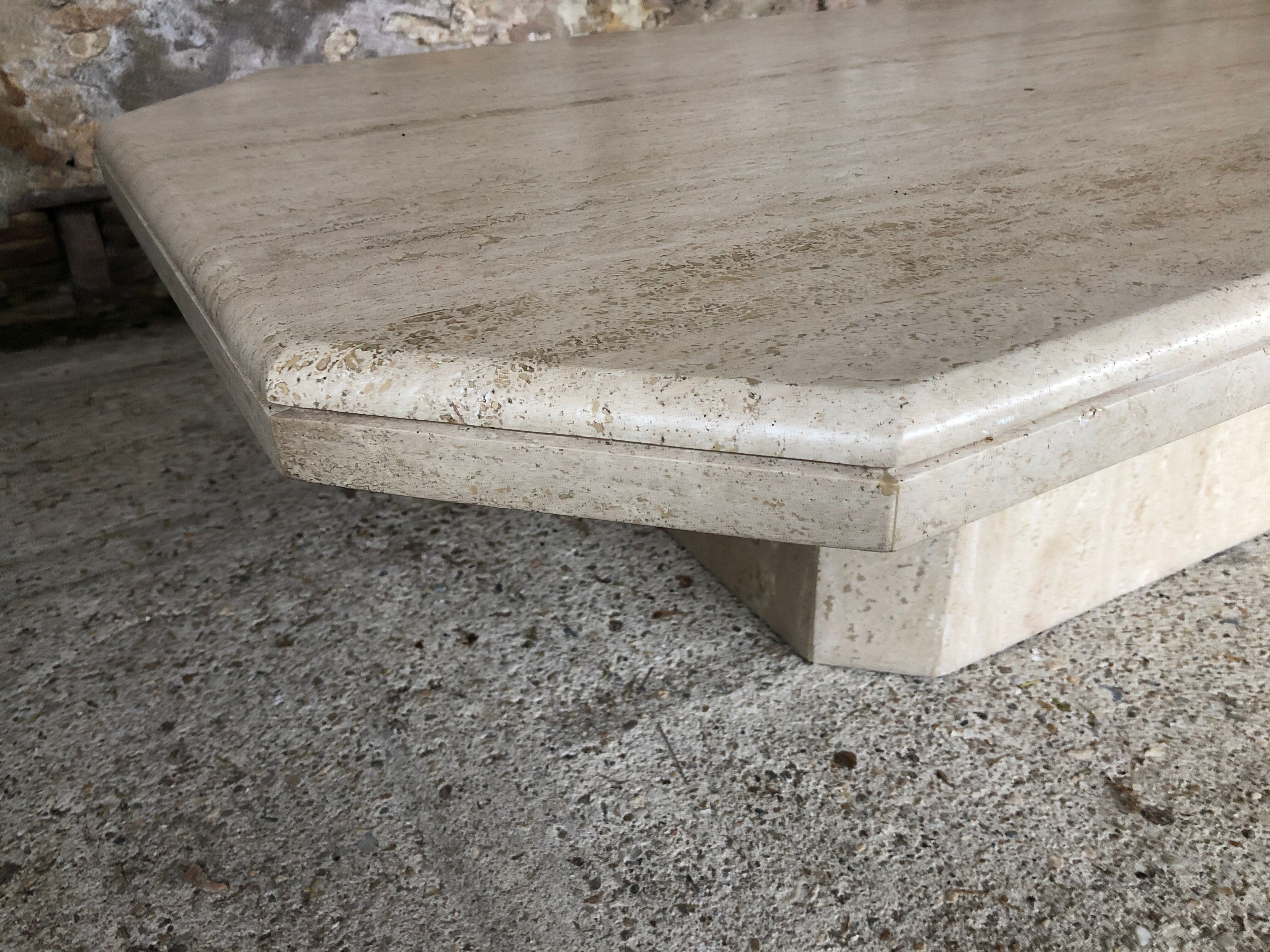 Large octagonal coffee table in 70s/80s travertine