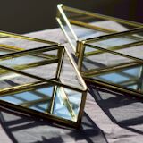 4 anciennes boites à bijoux en verre, laiton et miroir