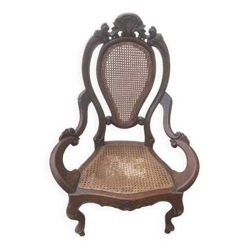 Fauteuil ancien en bois sculpté style Louis XV ou Rocaille