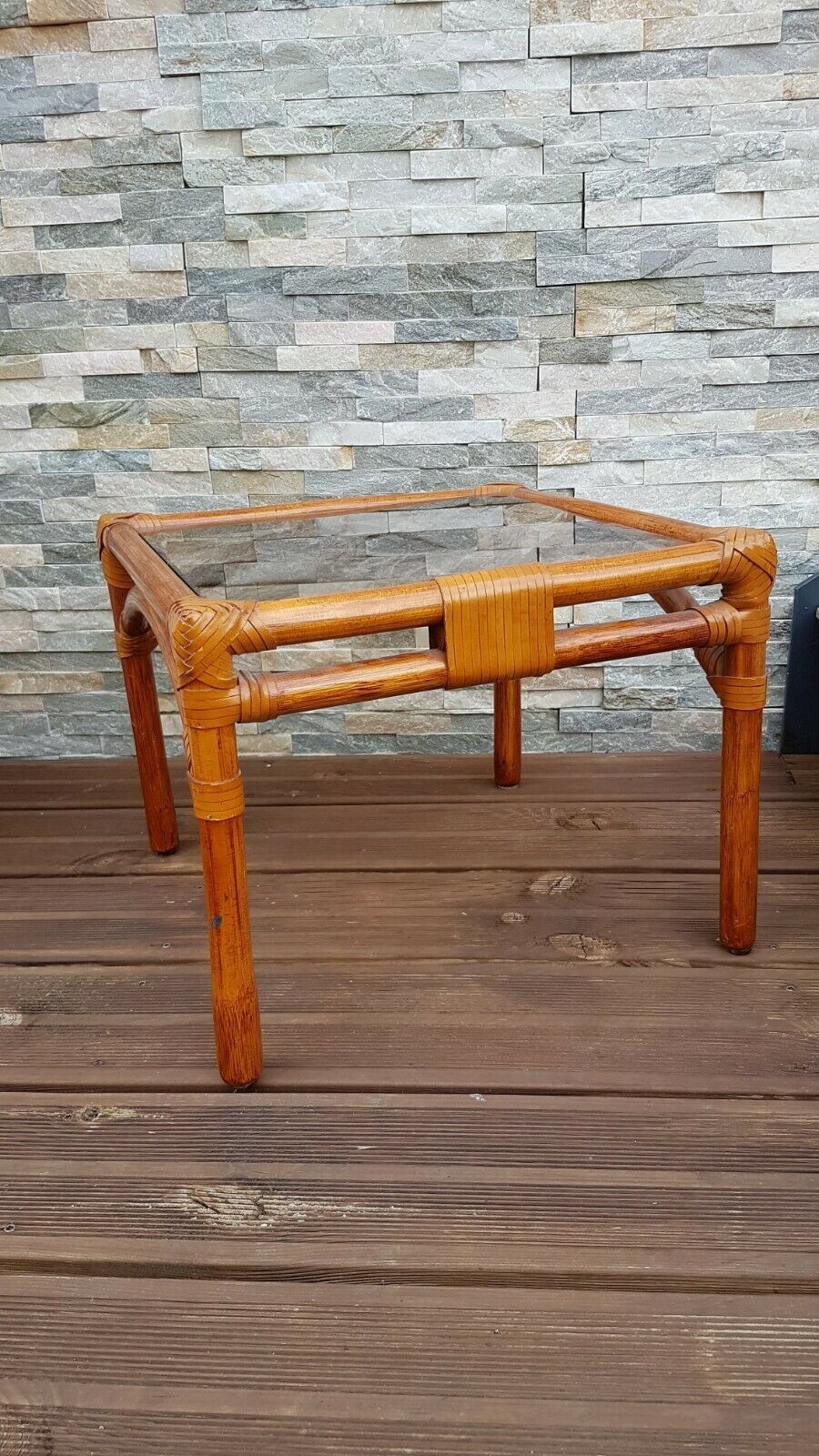 Vintage smoked glass wicker tray coffee table