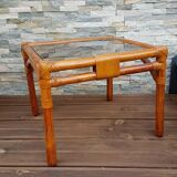 Vintage smoked glass wicker tray coffee table