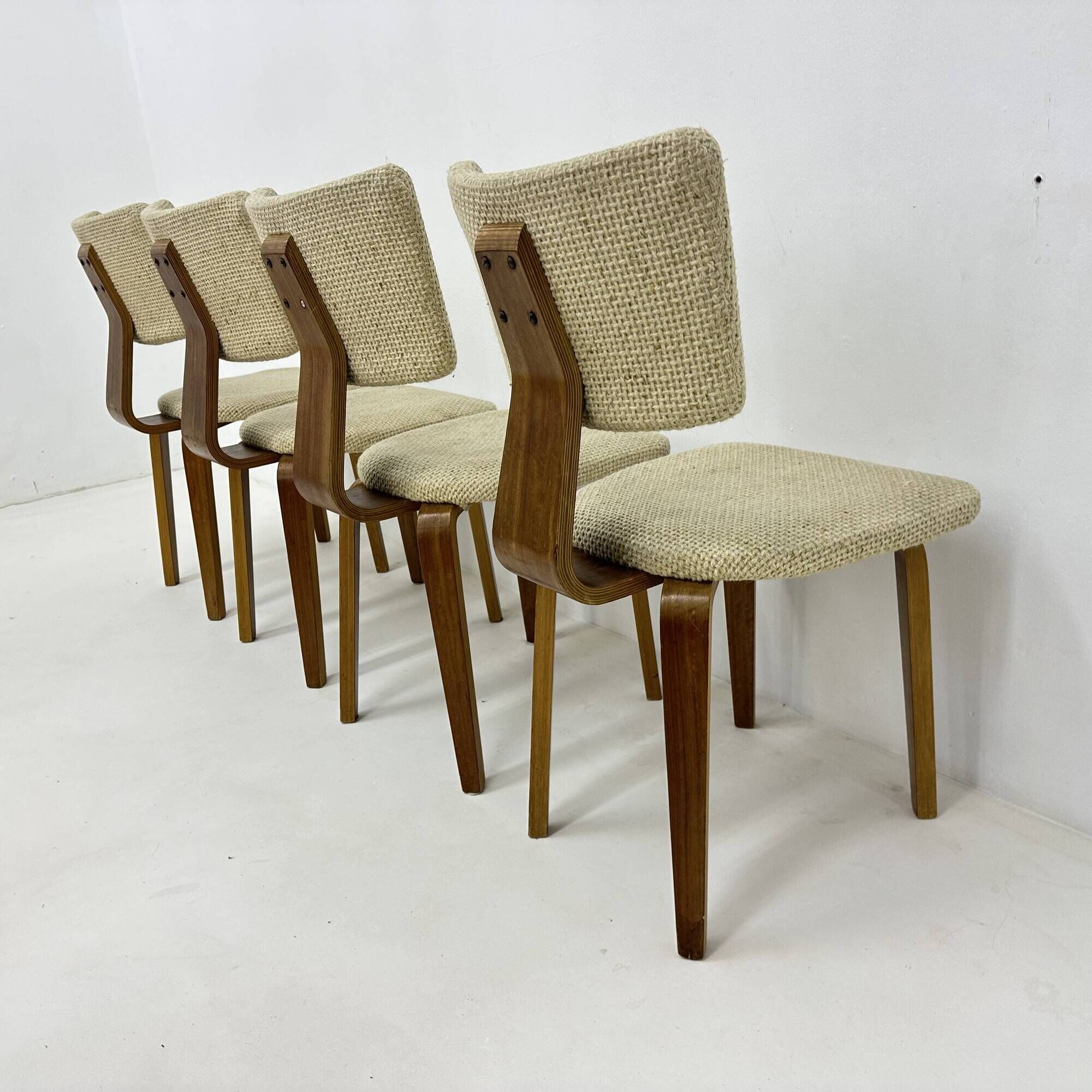 Set of 4 Dutch design by Cor Alons plywood dining chairs , 1960s