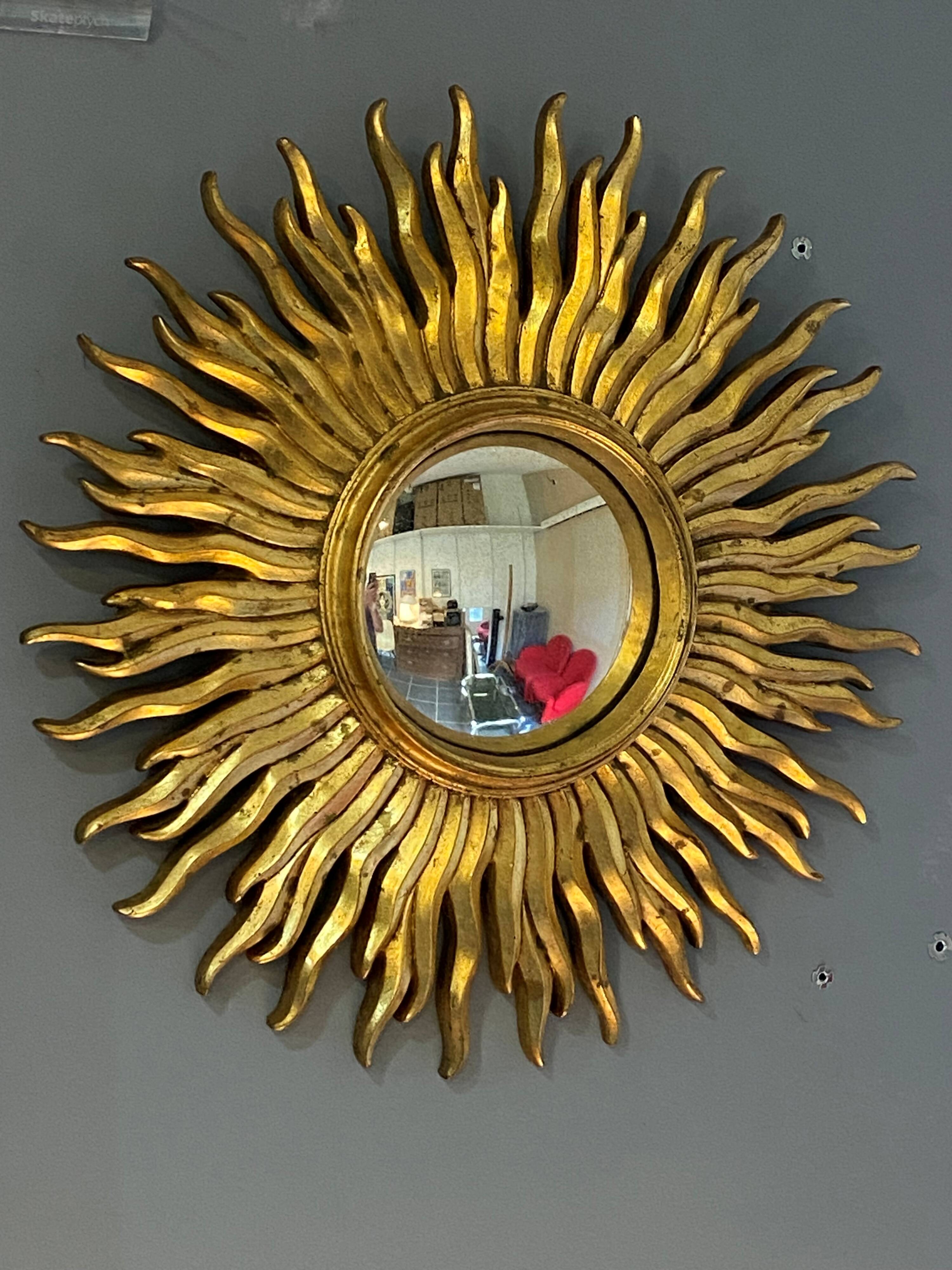 Large sunburst mirror, witch's eye shape, 50cm diameter, convex, vintage 1960s