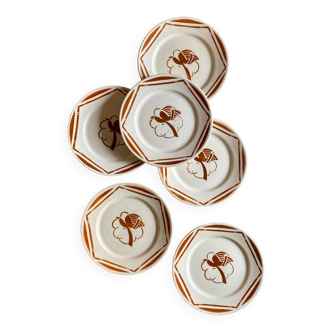 Set of 6 vintage flat plates in iron earth, Paradis de Badonvillier models