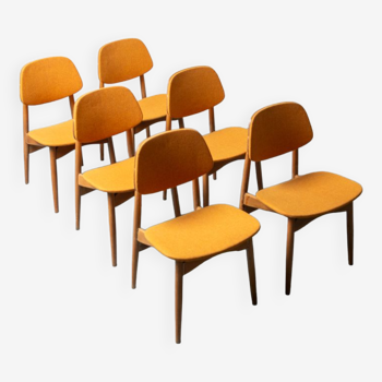 Set 6 chaises en bois tissu scandinave style 60