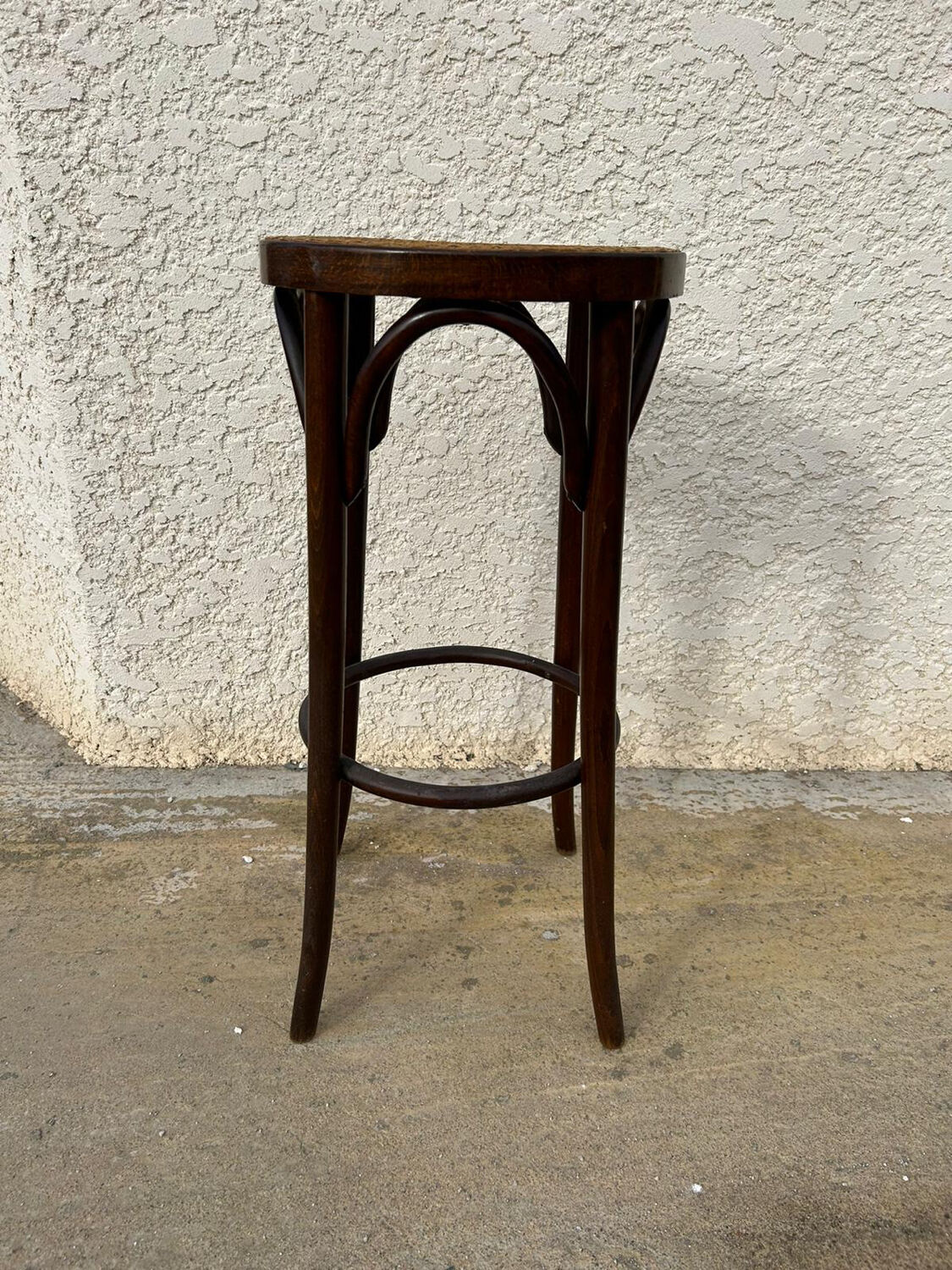 Tabouret de bar vintage en bois & cannage