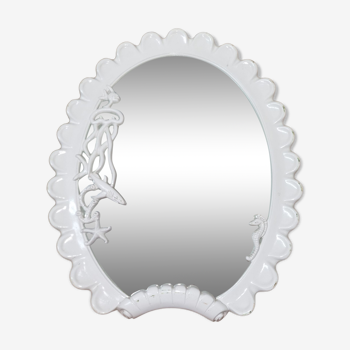 Oval mirror in white wood: ocean décor 59x71cm