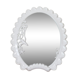 Oval mirror in white wood: ocean décor 59x71cm