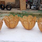 Set of 4 vintage wicker pendant lamps