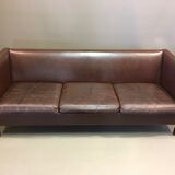 3-seater brown leather sofa Scandinavian design 1960.