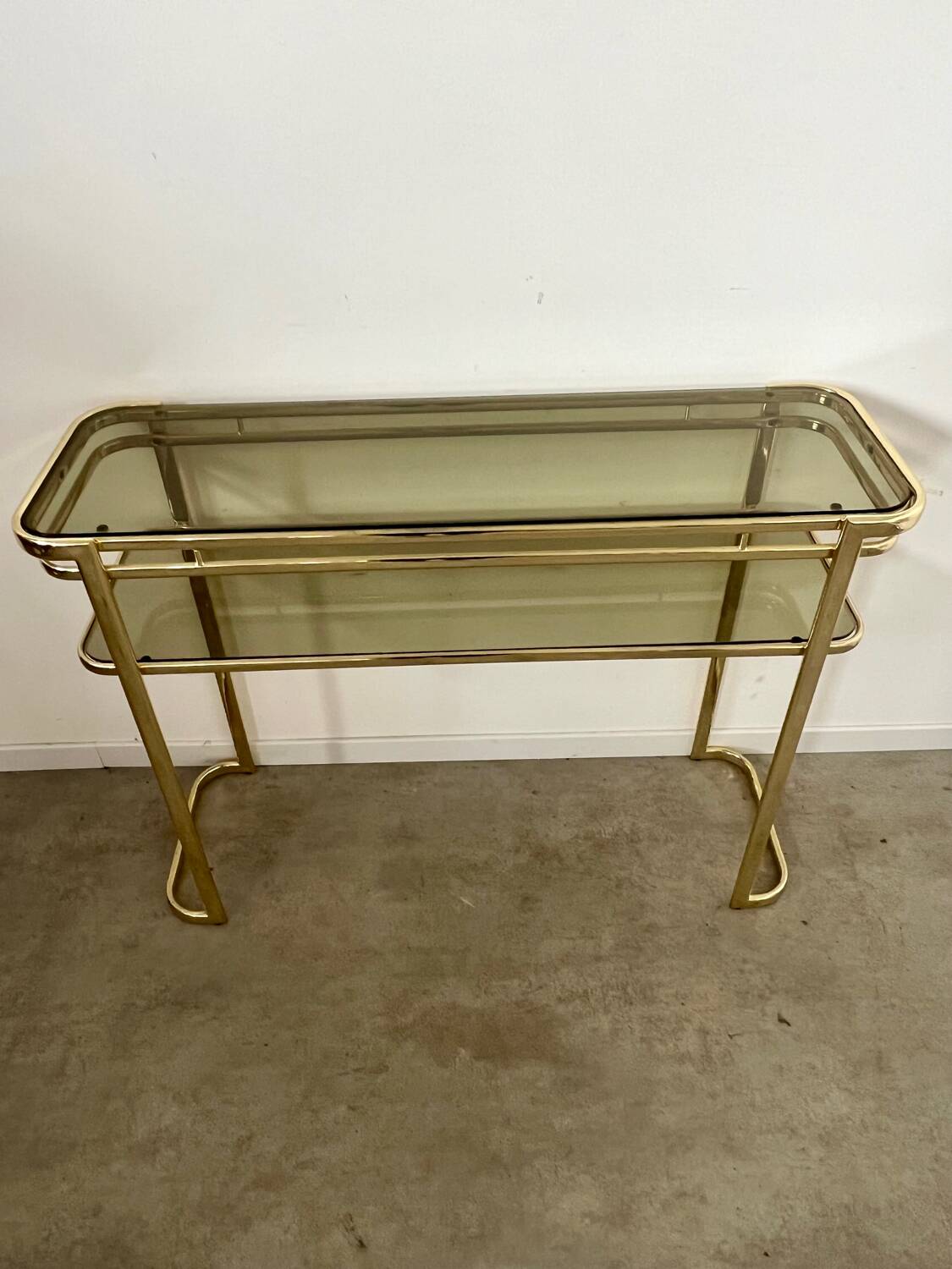 Ancienne console en laiton doré design italien Milo Baughman pour Morex Année 70 vintage