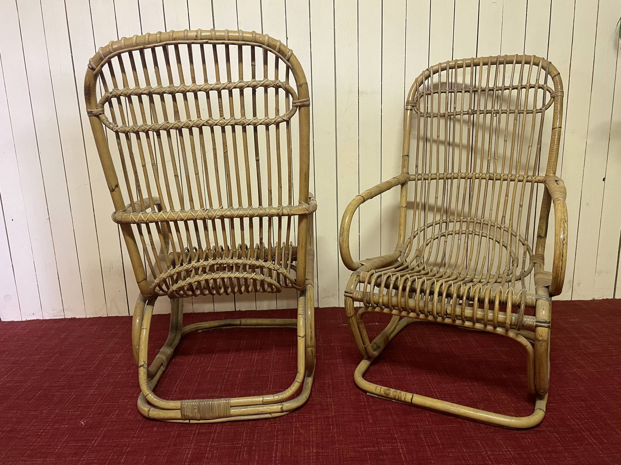 Pair of vintage rattan armchairs, Italy 1950