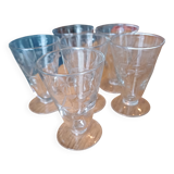 6 Port glasses, engraved crystal, art deco