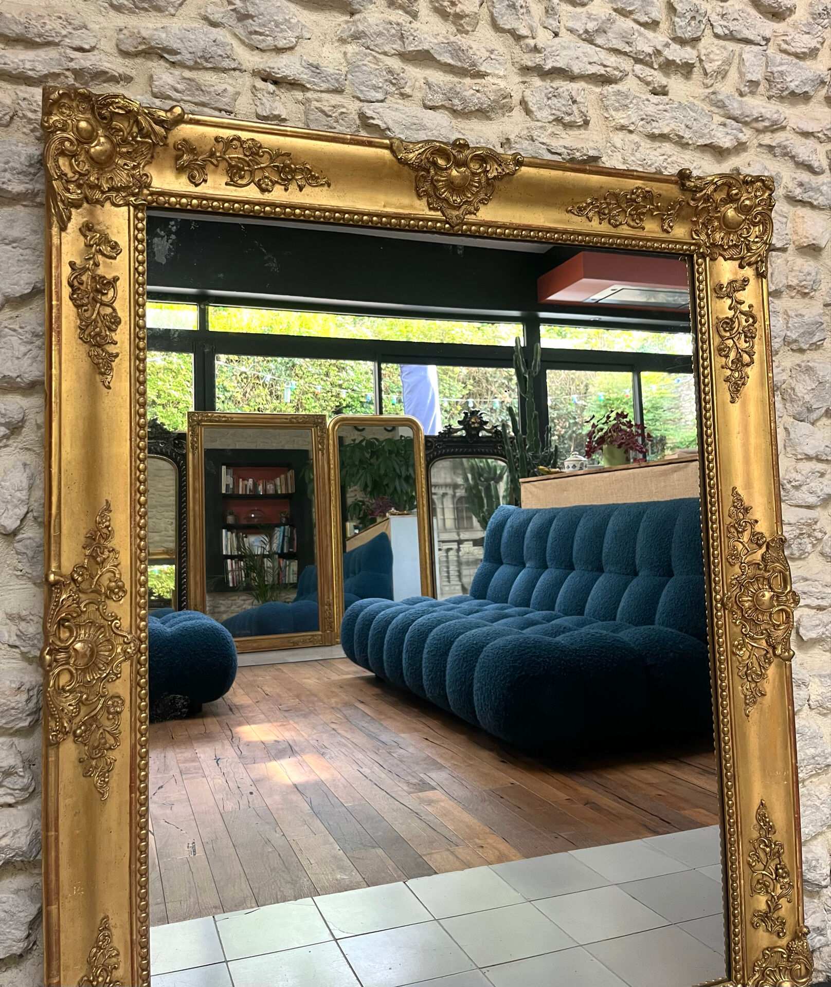 Miroir de cheminée époque Empire 128/102,5cm, trumeau, glace mercure