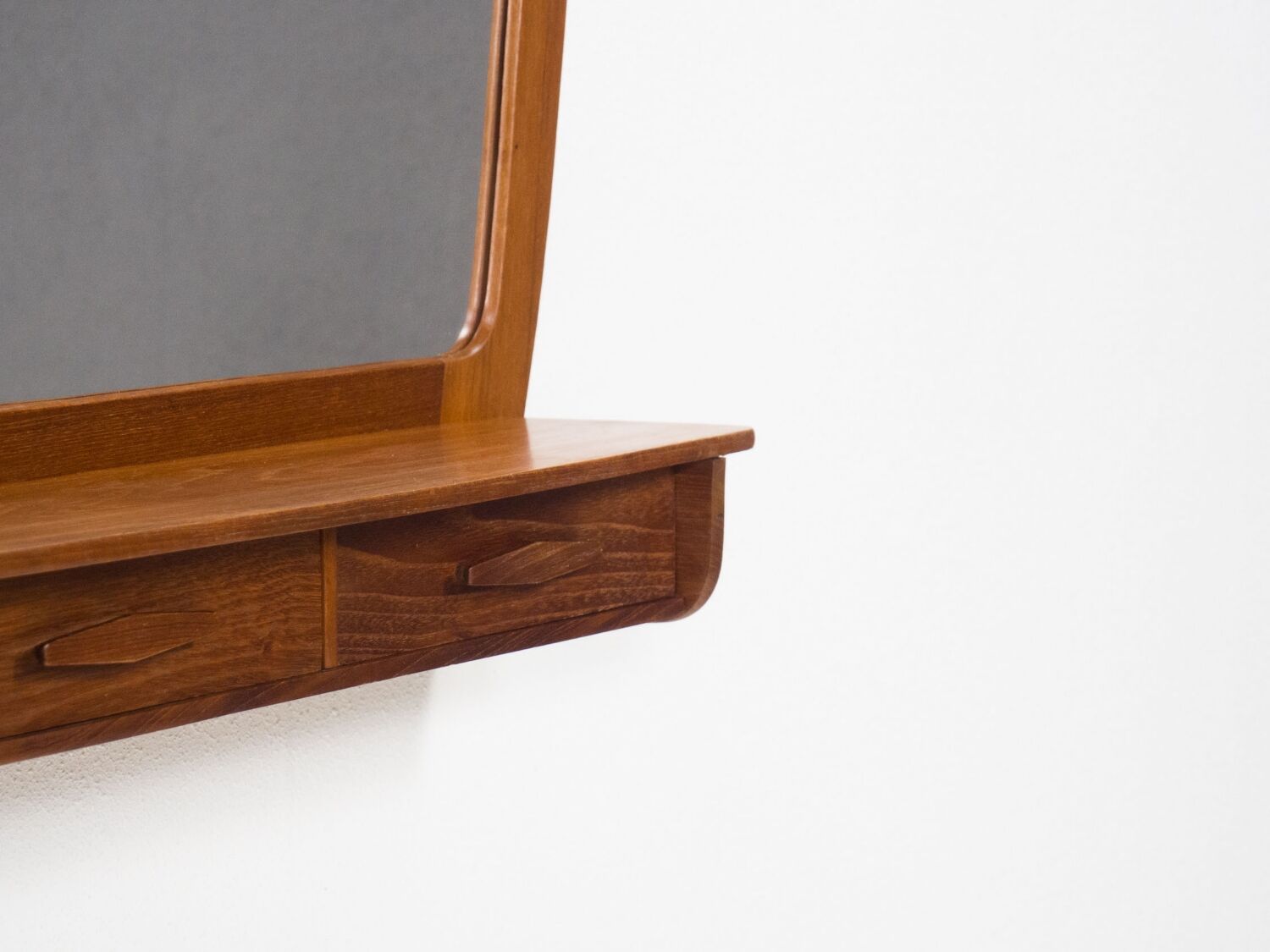 Vintage teak framed mirror with drawer section 64x57cm